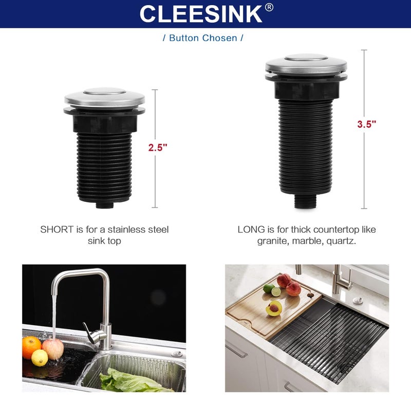 CLEESINK Sink Top Air Switch Kit Garbage Disposal Part by CLEESINK (LONG/3.5", Brushed Nickel Stainless Steel) - Image 3